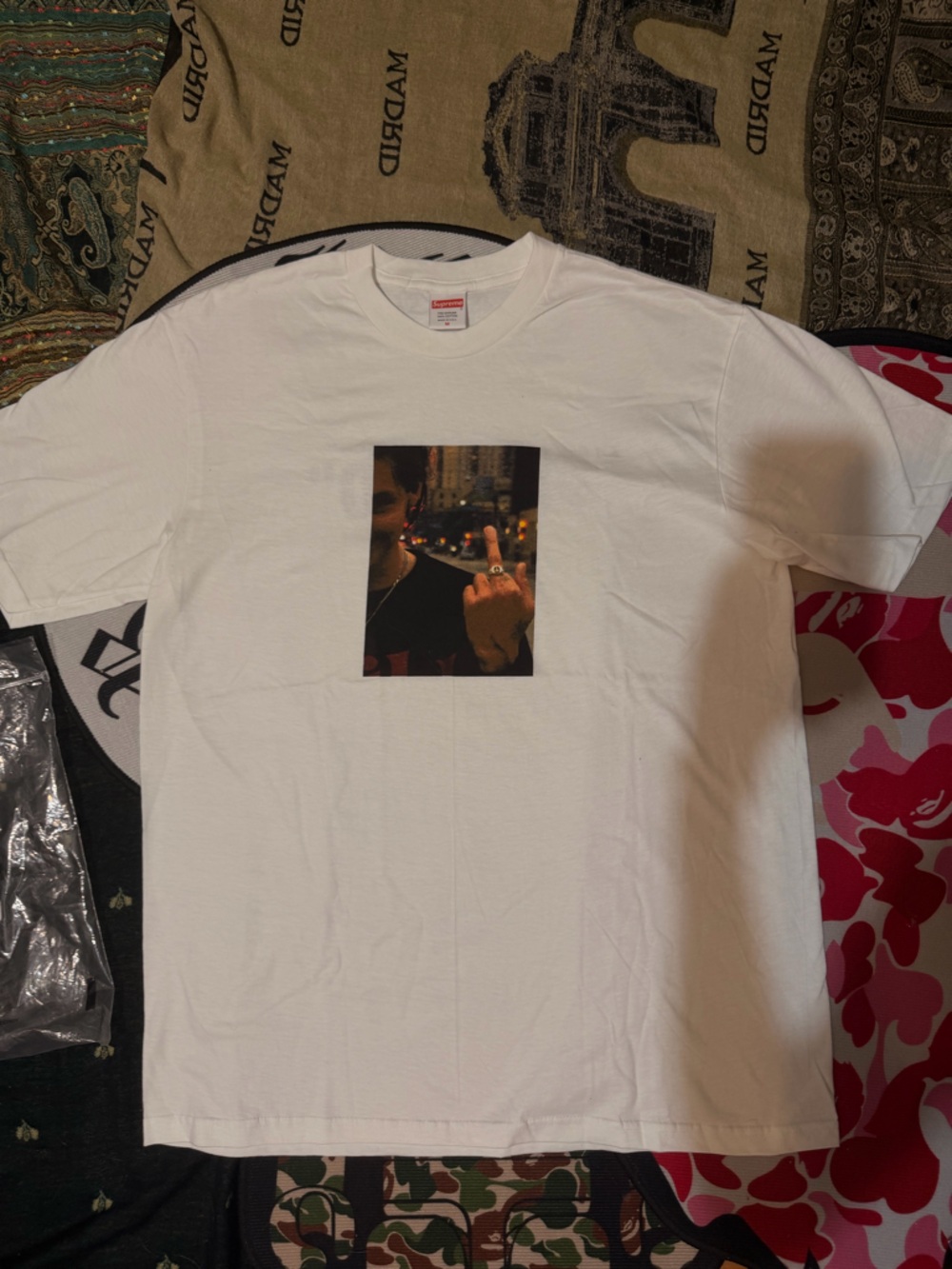 Supreme White “blessed” Tee with Red Logo Tag